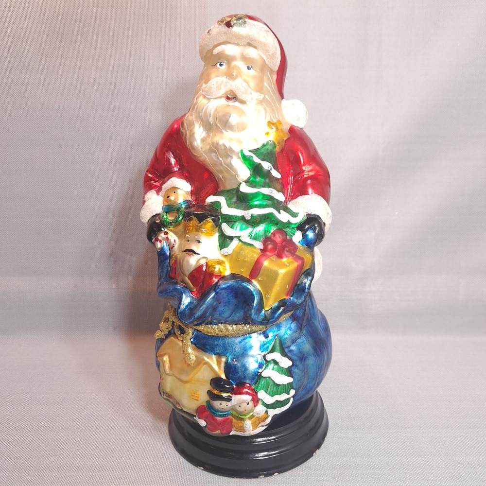 Vintage Garden Ridge Large Blown Glass Santa Claus Figurine With Toy Bag Decor